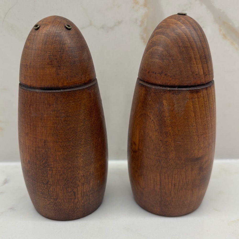 Vintage Danish Teak Ovule Egg Shaped Salt and Pepper Shakers MCM